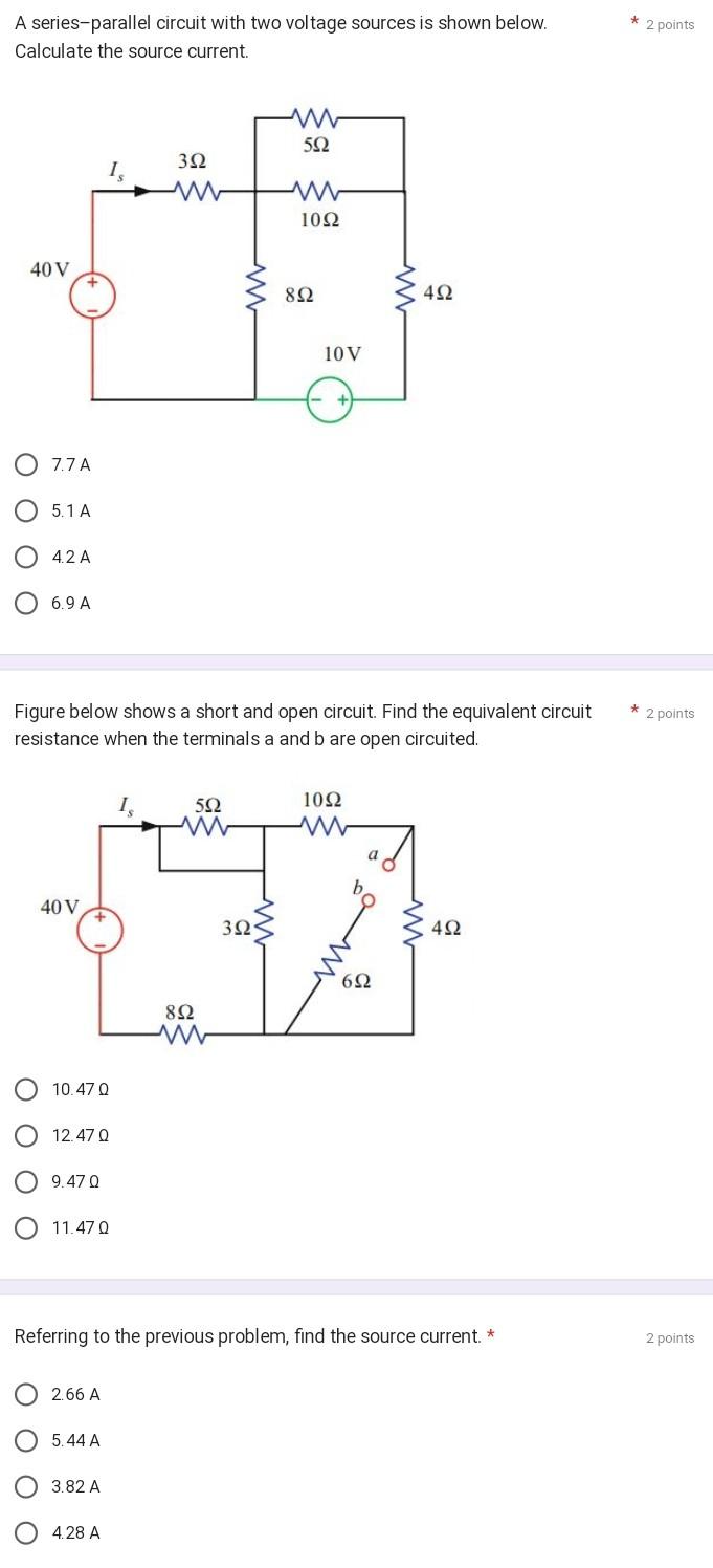 Solved A seriesparallel circuit with two voltage sources is