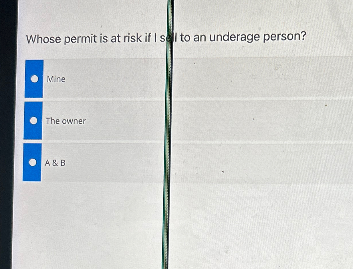 Solved Whose permit is at risk if I S ﻿I to an underage | Chegg.com