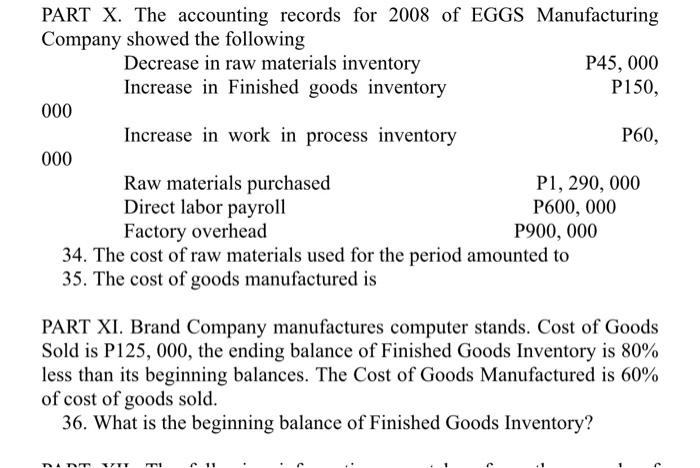 Solved PART X. The accounting records for 2008 of EGGS | Chegg.com