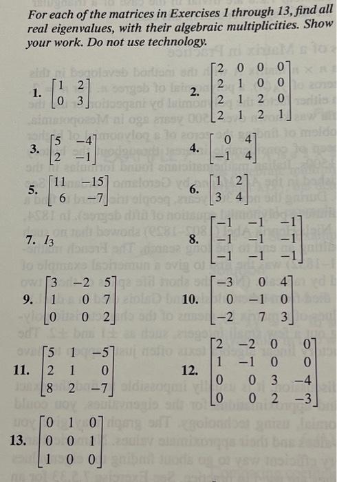 Solved For each of the matrices in Exercises 1 through 13, | Chegg.com