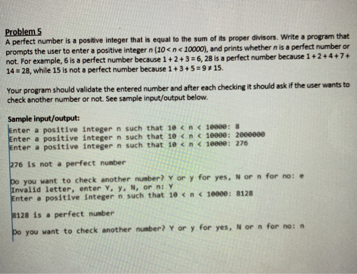 Solved Problem 5 A perfect number is a positive integer that | Chegg.com