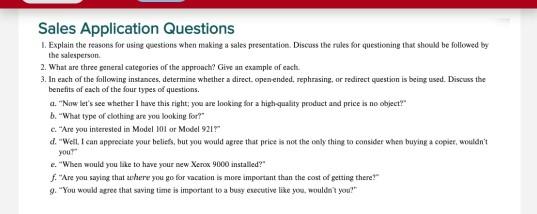 Solved Sales Application Questions 1. Explain the reasons | Chegg.com