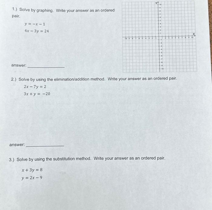 Solved 1.) Solve by graphing. Write your answer as an | Chegg.com