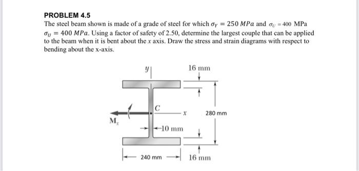 Solved PROBLEM 4.5 The steel beam shown is made of a grade | Chegg.com