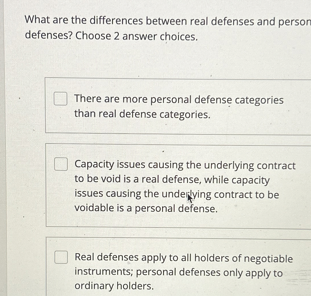 Solved What are the differences between real defenses and | Chegg.com