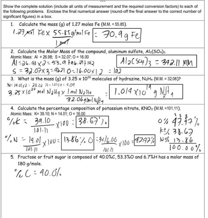 Solved Show the complete solution (include all units of | Chegg.com