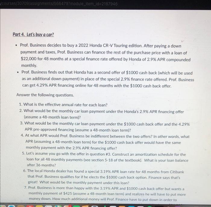 Solved Part 4. Let's buy a car? - Prof. Business decides to | Chegg.com