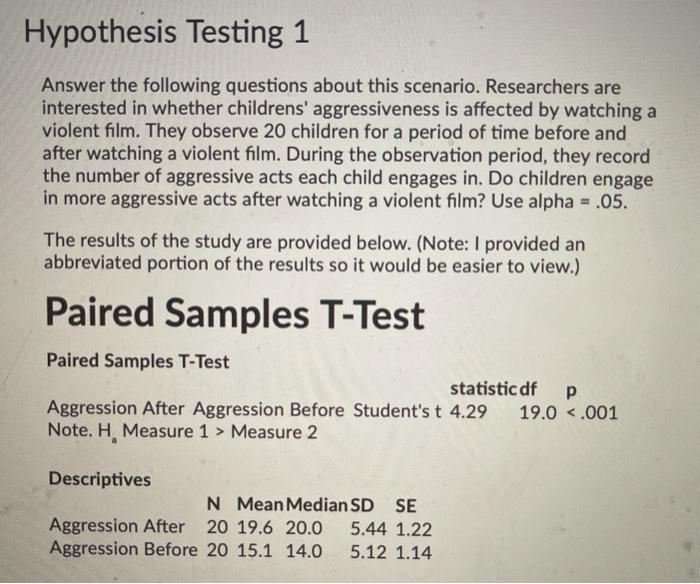 Solved Hypothesis Testing 1 Answer the following questions | Chegg.com