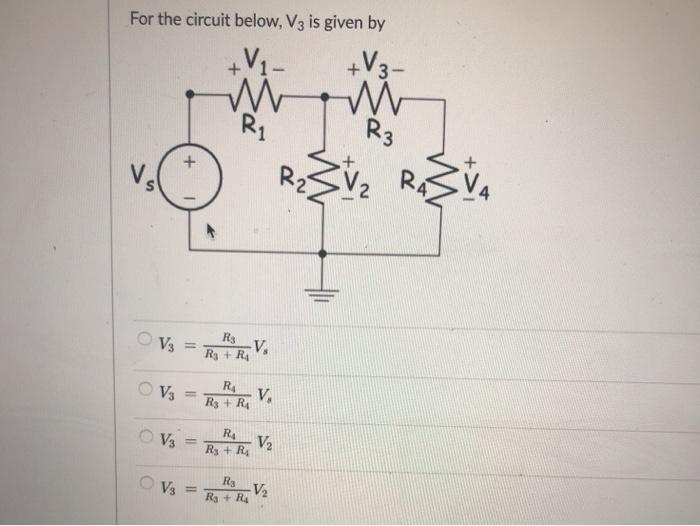 Solved For the circuit below, V3 is given by +V2 +V3- R3 Vs | Chegg.com