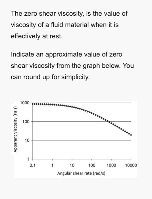 Solved The zero shear viscosity, is the value of viscosity