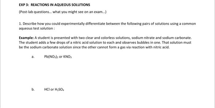 Reactions In Aqueous Solutions Post Lab Printable