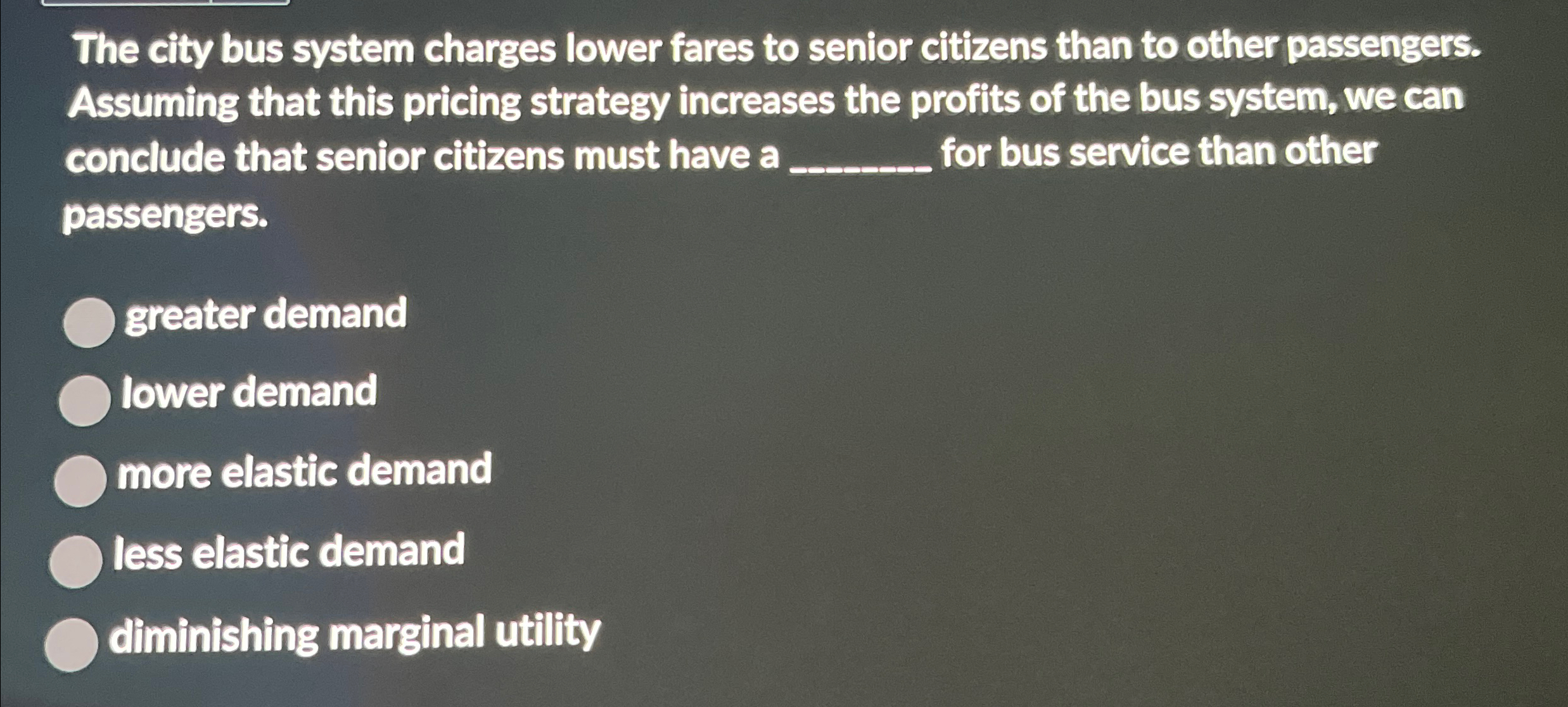 Solved The city bus system charges lower fares to senior | Chegg.com