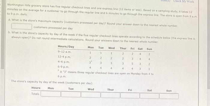 Solved Check My Work Worthington Hills grocery store has | Chegg.com