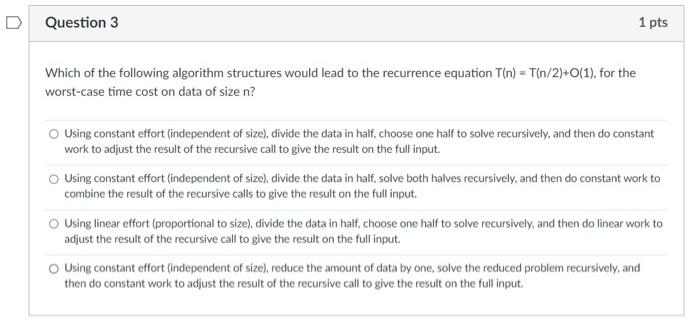 Solved D Question 3 1 pts Which of the following algorithm | Chegg.com