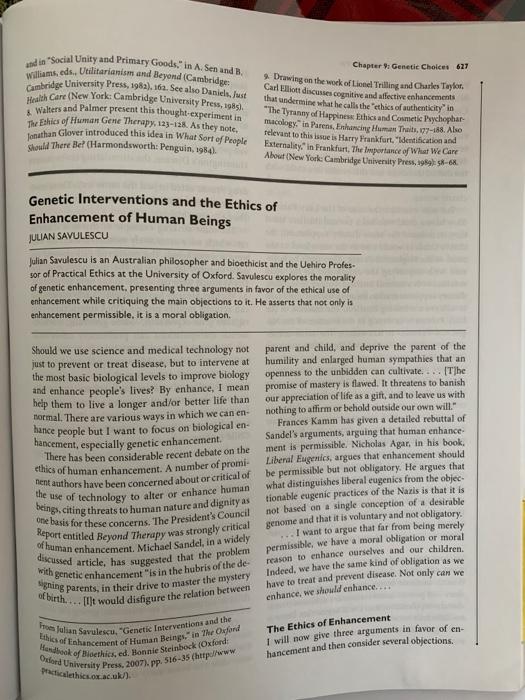 Chapter : Genetic Choices 627 and in Social Unity and Primary Goods. in A. Sen and Williams, eds., Utilitarianism and Beyond