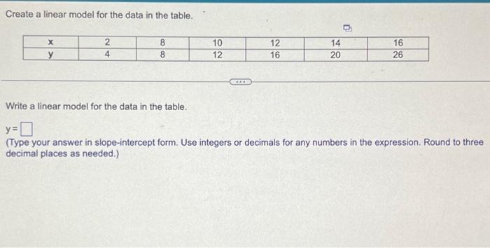 Solved Create a linear model for the data in the table. | Chegg.com