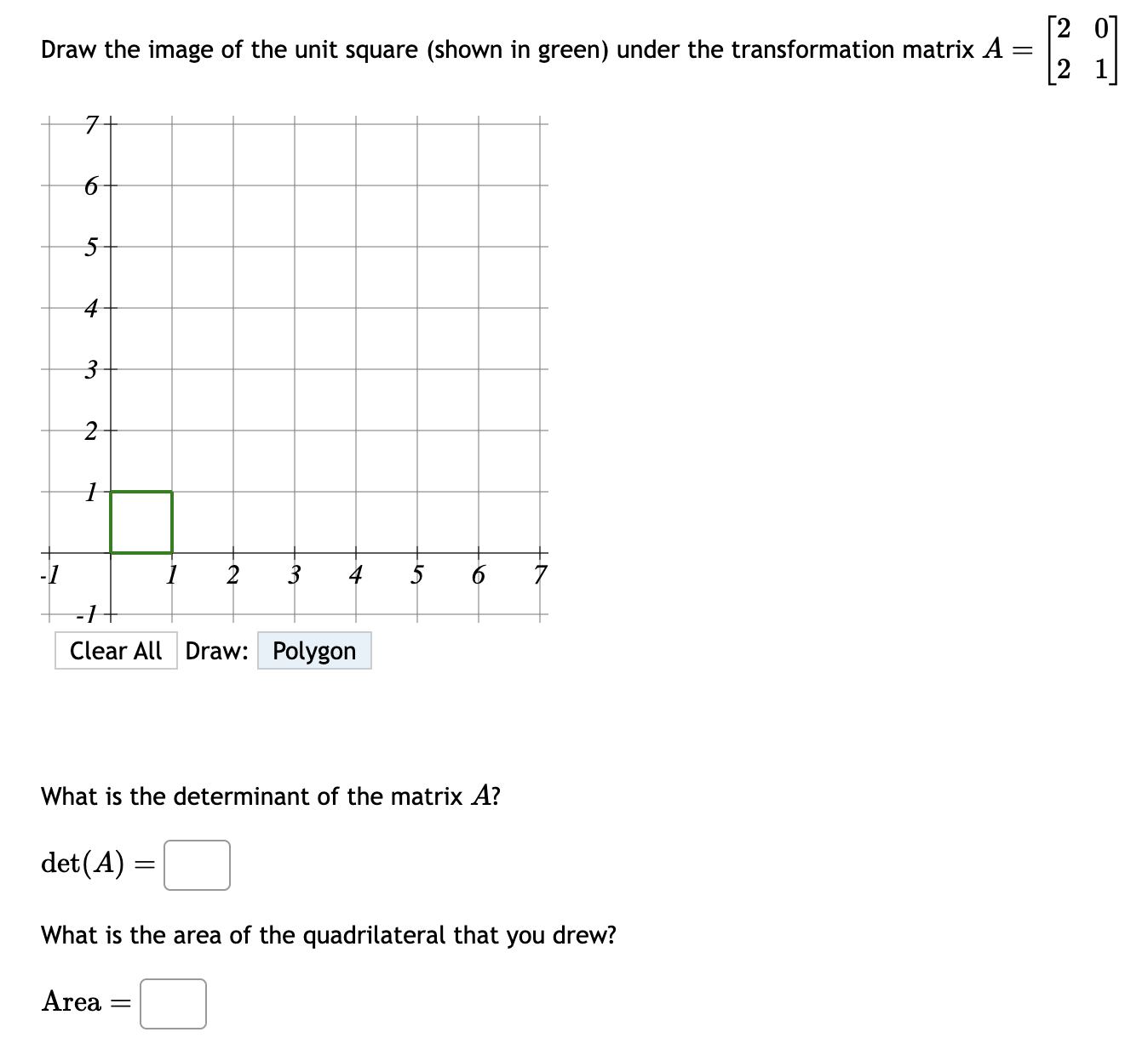Solved Draw the image of the unit square (shown in green) | Chegg.com