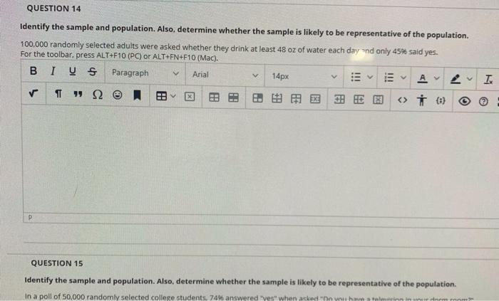 Solved QUESTION 14 Identify the sample and population. Also, | Chegg.com