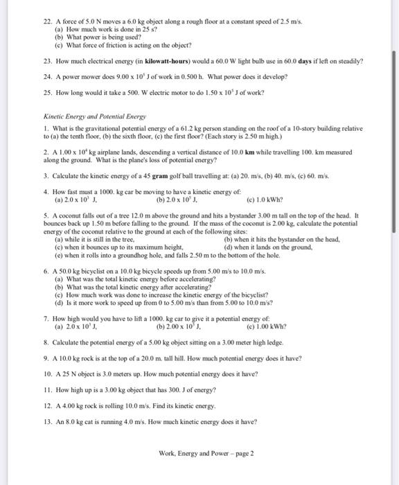 Solved Work, Power and Energy Worksheet Work and Power 1. | Chegg.com
