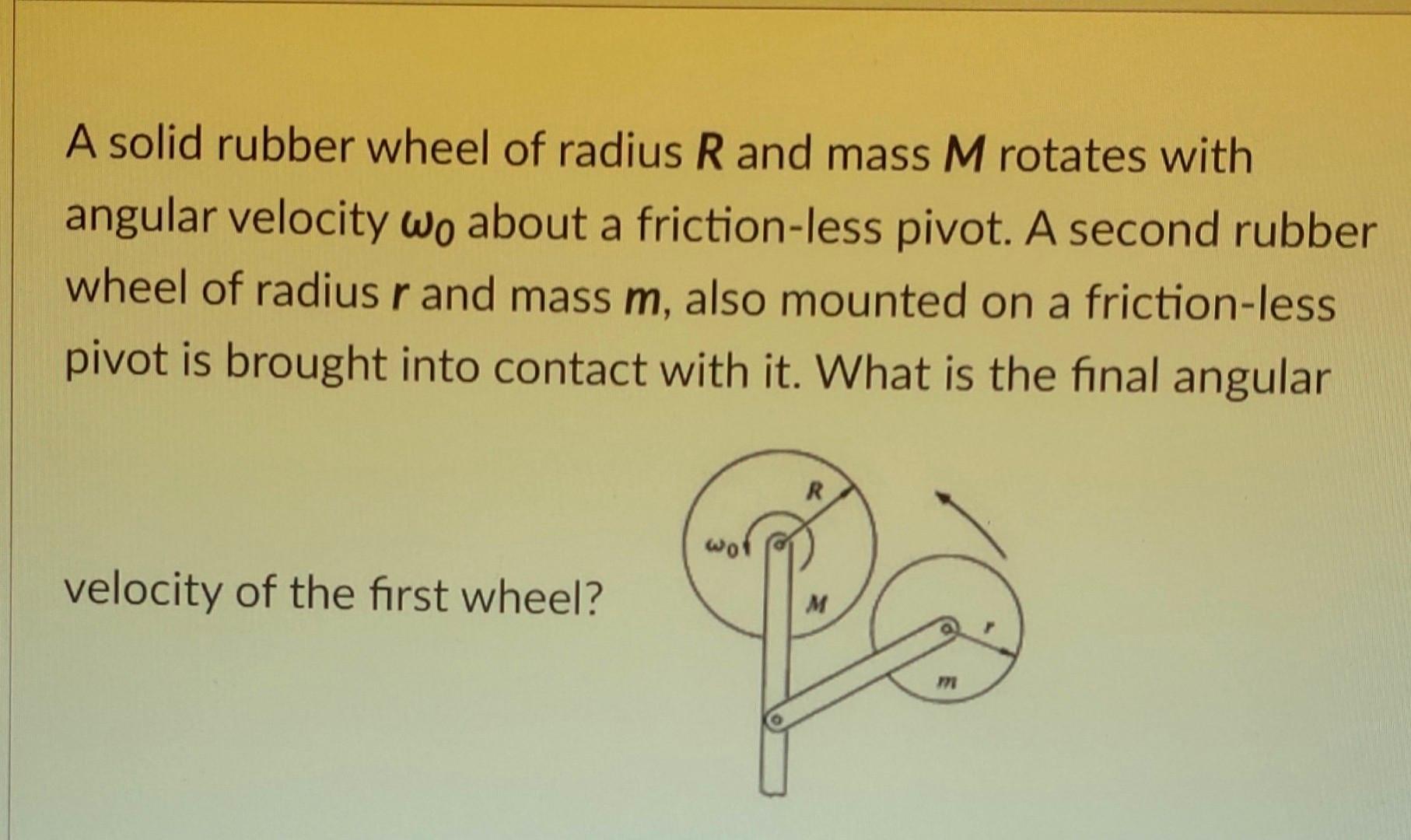 Solved A solid rubber wheel of radius R and mass M rotates | Chegg.com