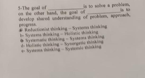 Solved 5-The goal of is to solve a problem, on the other | Chegg.com