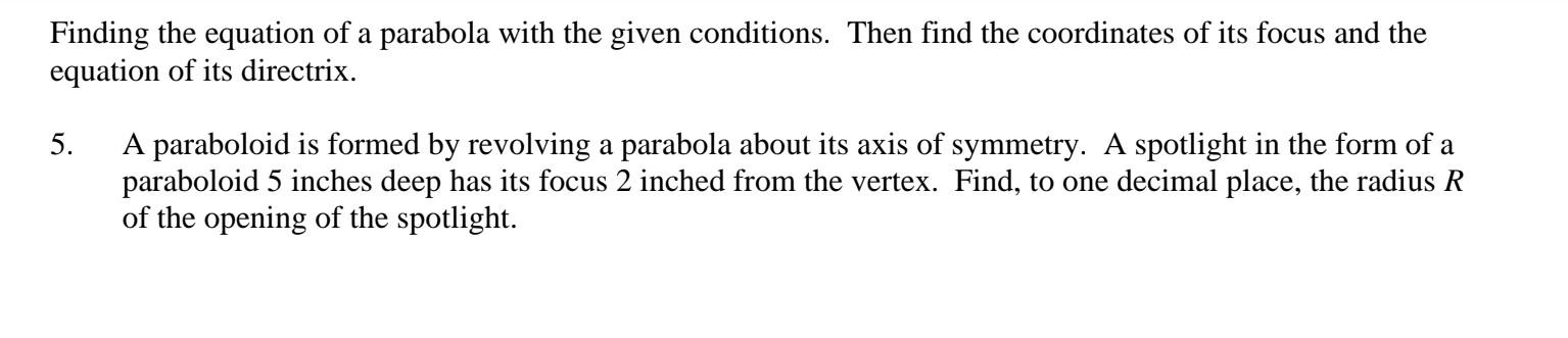 Solved Finding the equation of a parabola with the given | Chegg.com