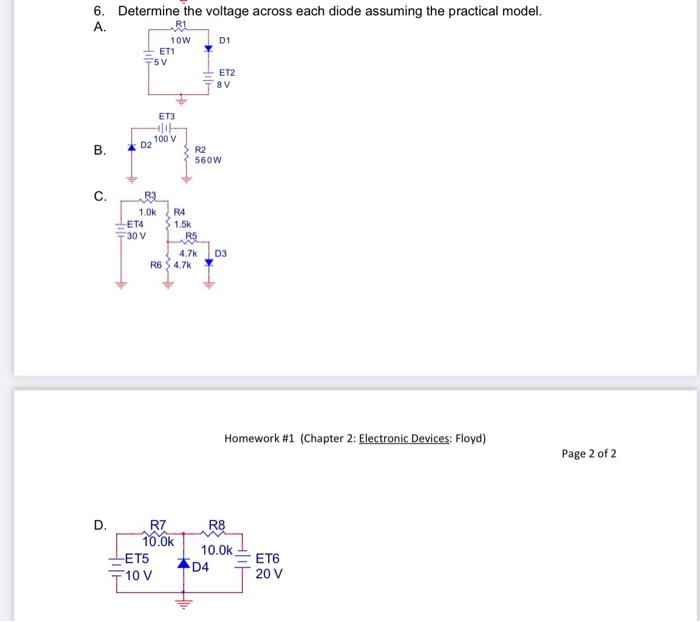 Solved 6. Determine the voltage across each diode assuming | Chegg.com