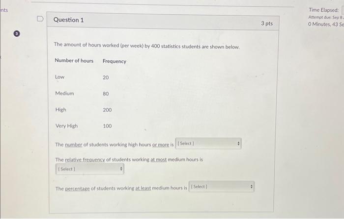 Solved ents 3 Question 1 The amount of hours worked (per | Chegg.com