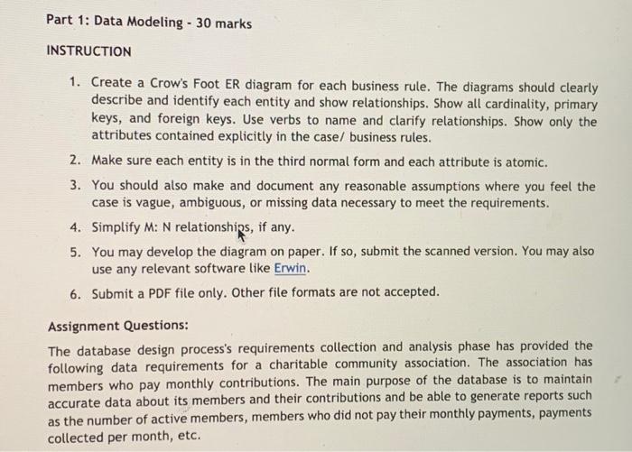 Solved INSTRUCTION 1. Create a Crow's Foot ER diagram for | Chegg.com