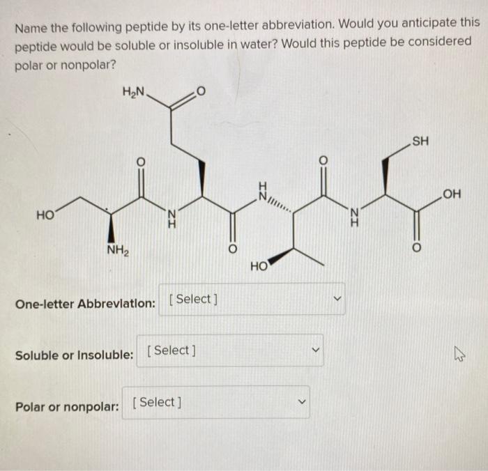 Solved Name the following peptide by its one-letter | Chegg.com