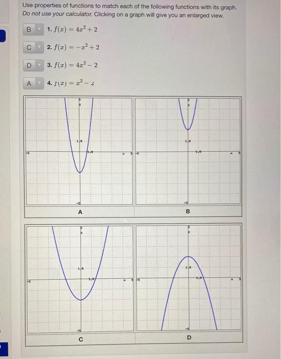 Solved use properties of functions to match each of the | Chegg.com