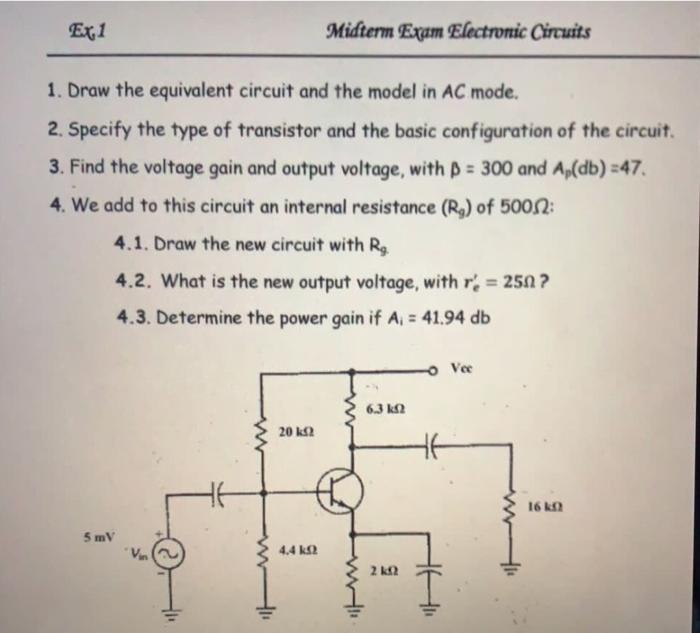 Solved Ex1 Midterm Exam Electronic Circuits 1. Draw the | Chegg.com