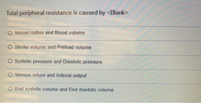 Solved Total Peripheral Resistance Is Caused By Vessel | Chegg.com