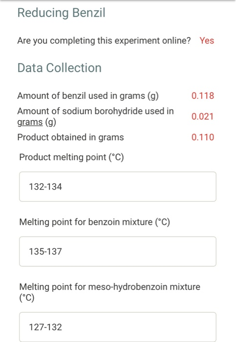 Solved Reducing Benzil Are you completing this experiment | Chegg.com