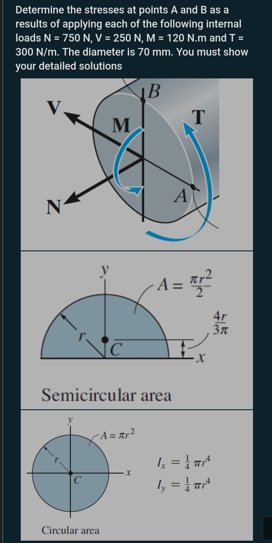 Solved Determine the stresses at points A and B ﻿as a | Chegg.com