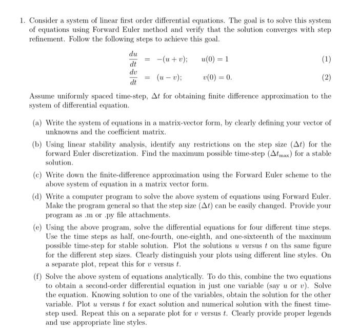 Solved Consider a system of linear first order differential | Chegg.com