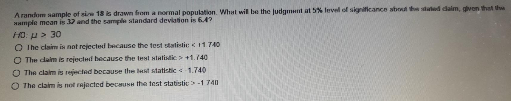 Solved A random sample of size 18 is drawn from a normal | Chegg.com
