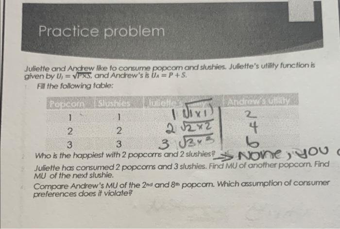 Solved Juliette and Andrew like to consume popcom and | Chegg.com