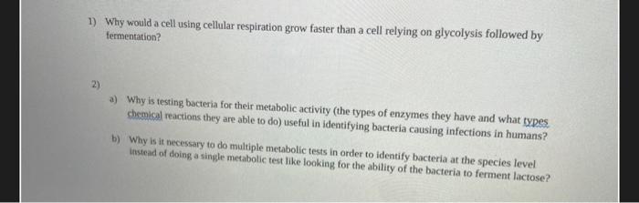 Solved 1) Why would a cell using cellular respiration grow | Chegg.com