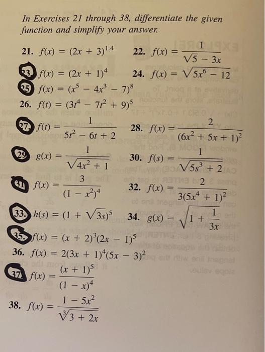 Solved In Exercises Through Differentiate The Given Chegg Com