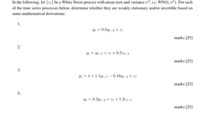 Solved In the following. let {e} be a White Noise process | Chegg.com