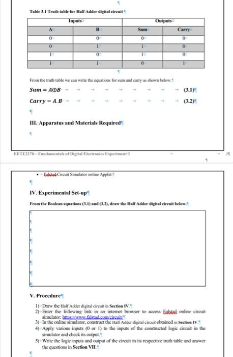 Solved Table 3.1 Truth table for Half Adder digital circuit | Chegg.com