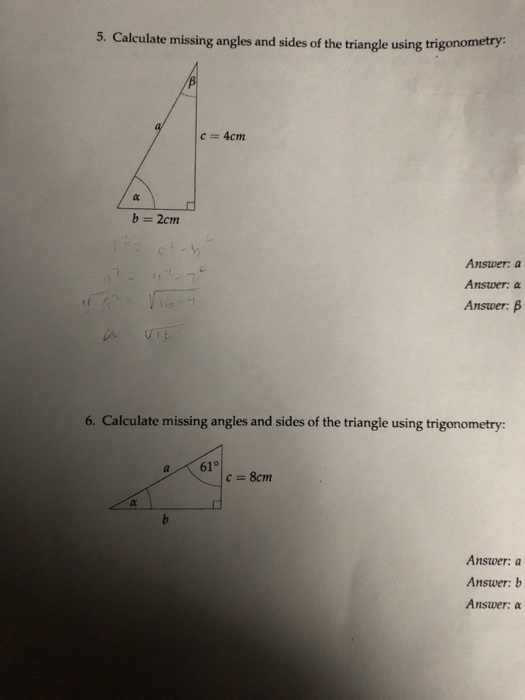 5 Calculate Missing Angles And Sides Of The Triangle Chegg Com