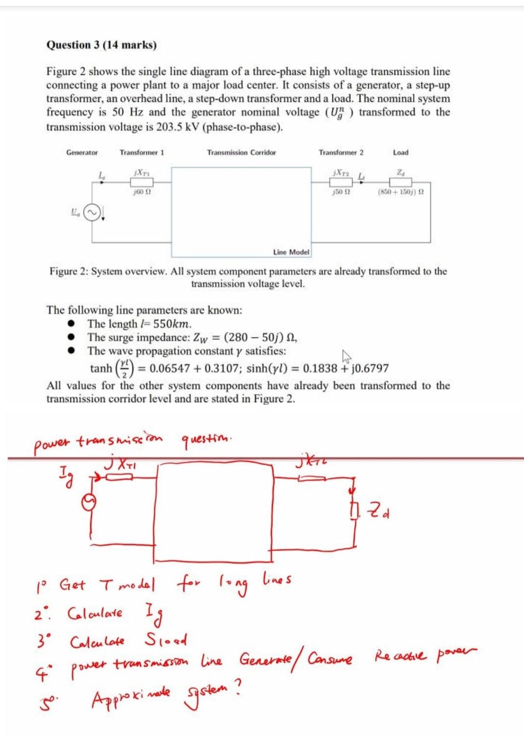 Solved Question 3 (14 marks) Figure 2 shows the single line | Chegg.com