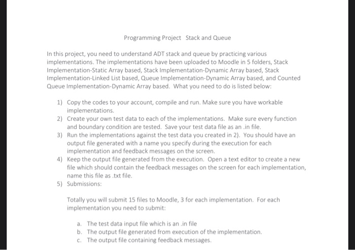 Programming Project Stack and Queue In this project, | Chegg.com