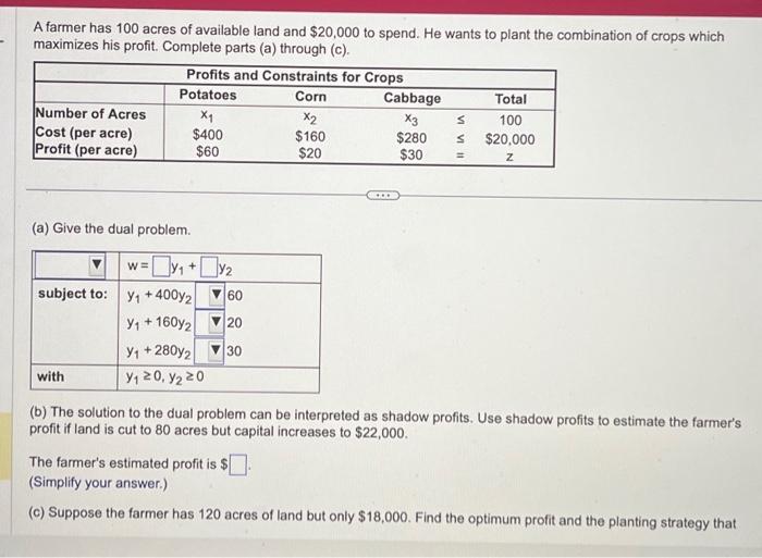 Solved A Farmer Has 100 Acres Of Available Land And $20,000 | Chegg.com