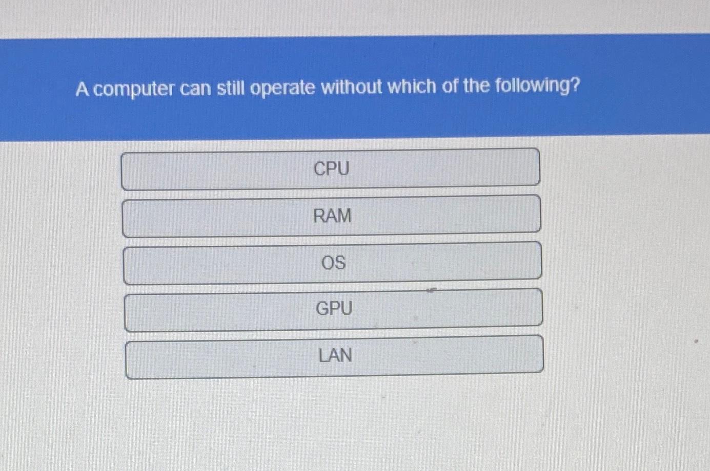 Solved A computer can still operate without which of the | Chegg.com