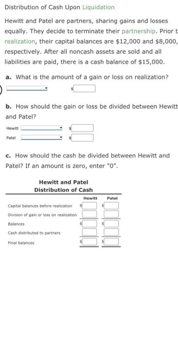 Solved Distribution of Cash Upon Liquidation Hewitt and | Chegg.com