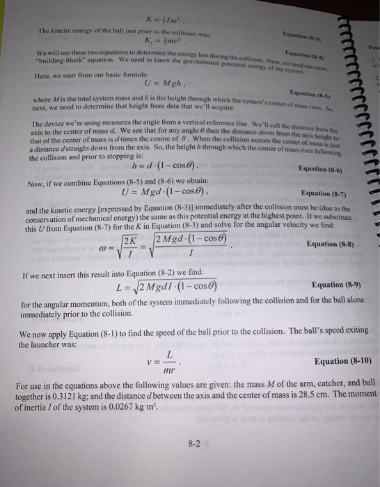 Solved Experiment 8. The Ballistic Pendulum Purpose To | Chegg.com