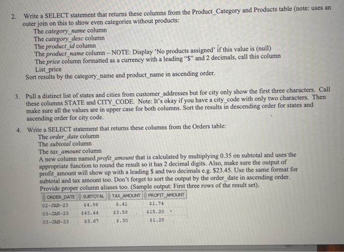 Solved 2. Write a SELECT statement that returns these | Chegg.com
